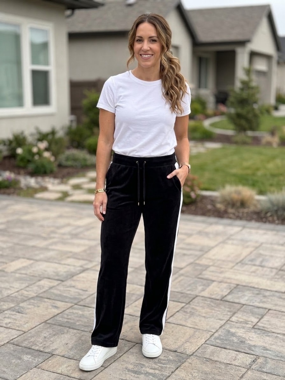 NWT Lauren Ralph Lauren Velour Track Pants Side Stripe Black XL